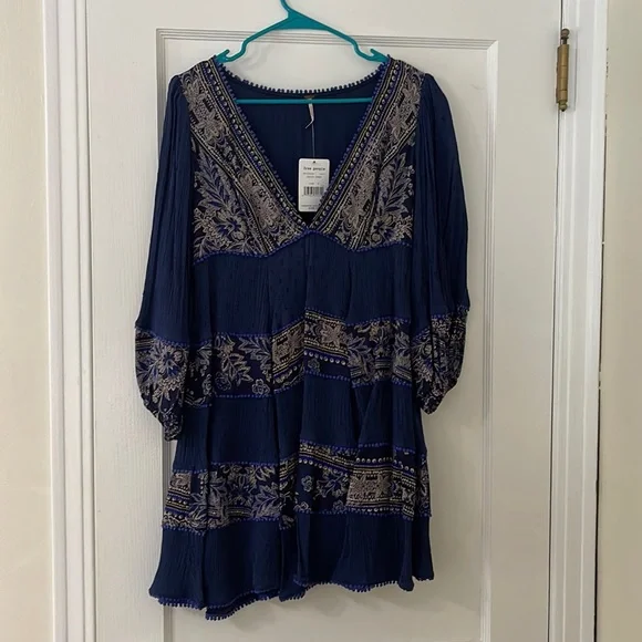 Free People My Love mini dress in Indigo Combo size S